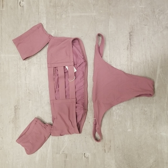 💕VITAMIN A💕 Rose Rib Bikini Set Havana Top + Carmen Bottom Dusty Rose 10 L NWT - Picture 13 of 16